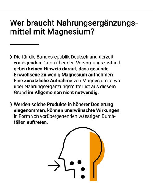 Zusätzliche Magnesium-Aufnahme in der Regel nicht nötig.