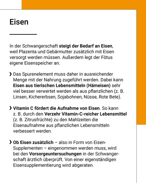 Ob Eisen zus&auml;tzlich eingenommen werden muss, wird in den Vorsorgeuntersuchungen gepr&uuml;ft.