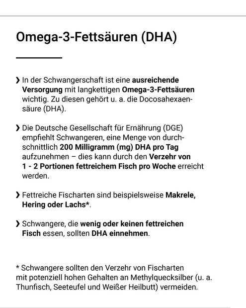 In der Schwangerschaft ist auch eine ausreichende Versorgung mit Omega-3-Fetts&auml;uren wichtig. 