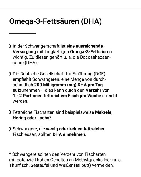In der Schwangerschaft ist auch eine ausreichende Versorgung mit Omega-3-Fetts&auml;uren wichtig. 